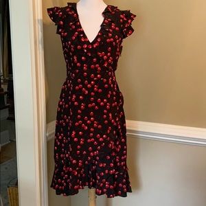 JCrew Silk Faux Wrap Black/Cherry Print Dress